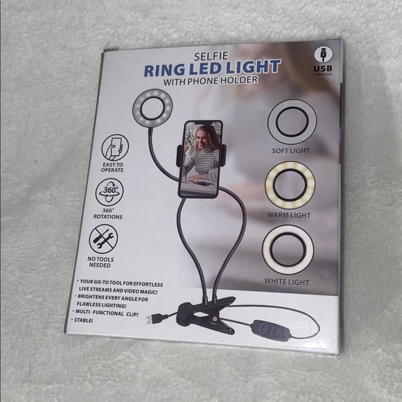 Black Flexible Phone Holder with Ring Light - Picture 5 of 8
